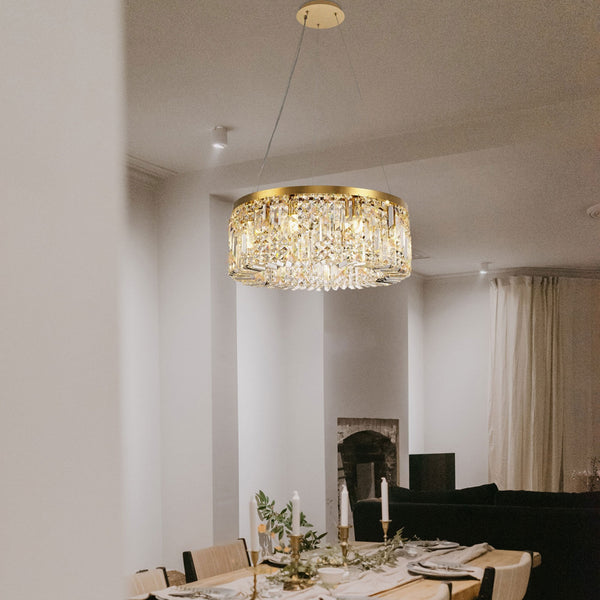 Lustleigh 60cm Round Pendant Chandelier in Polished Gold & Crystal