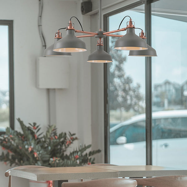 Modbury Telescopic 5 Light Pendant in Textured Grey & Copper