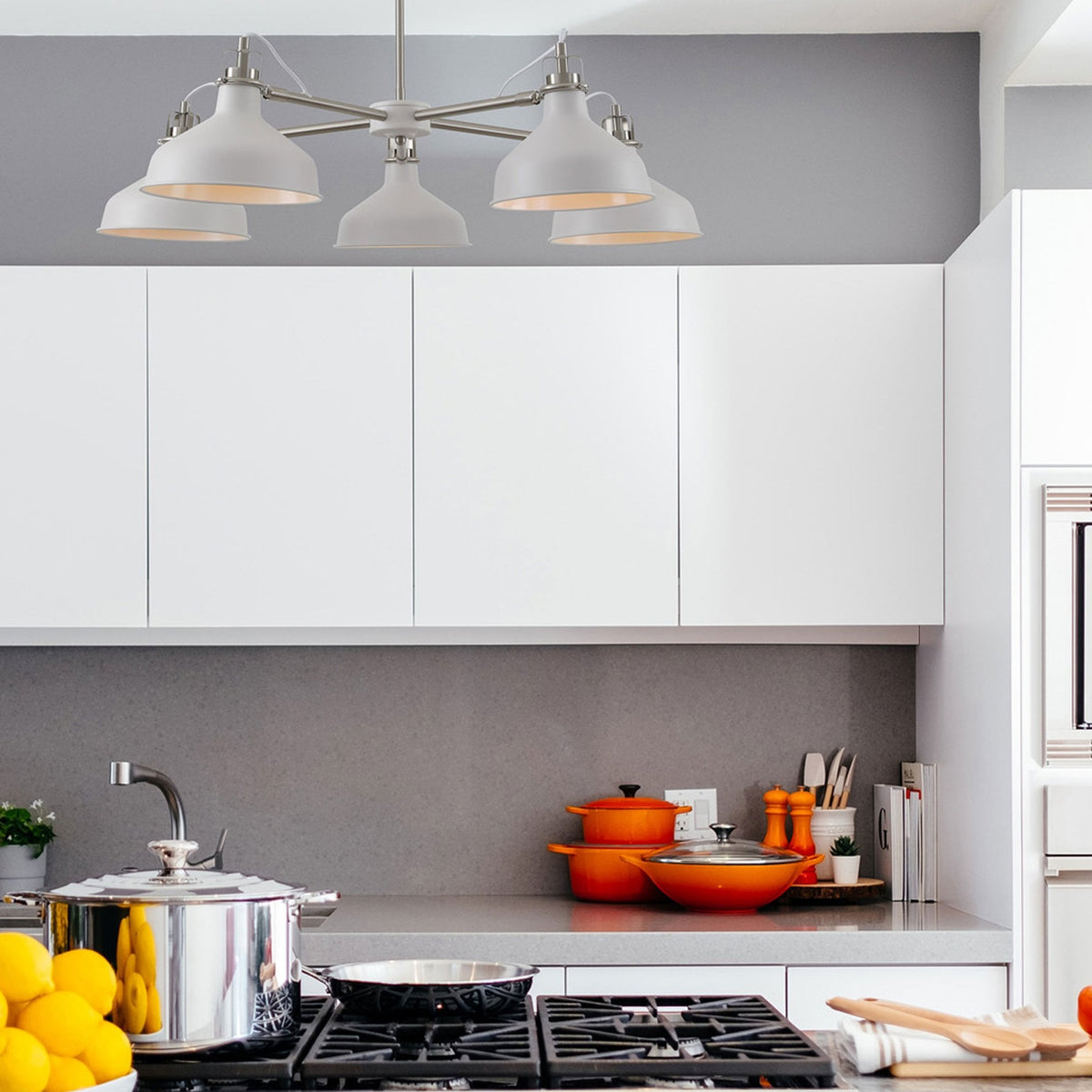 Modbury Telescopic 5 Light Pendant in Textured White & Satin Nickel