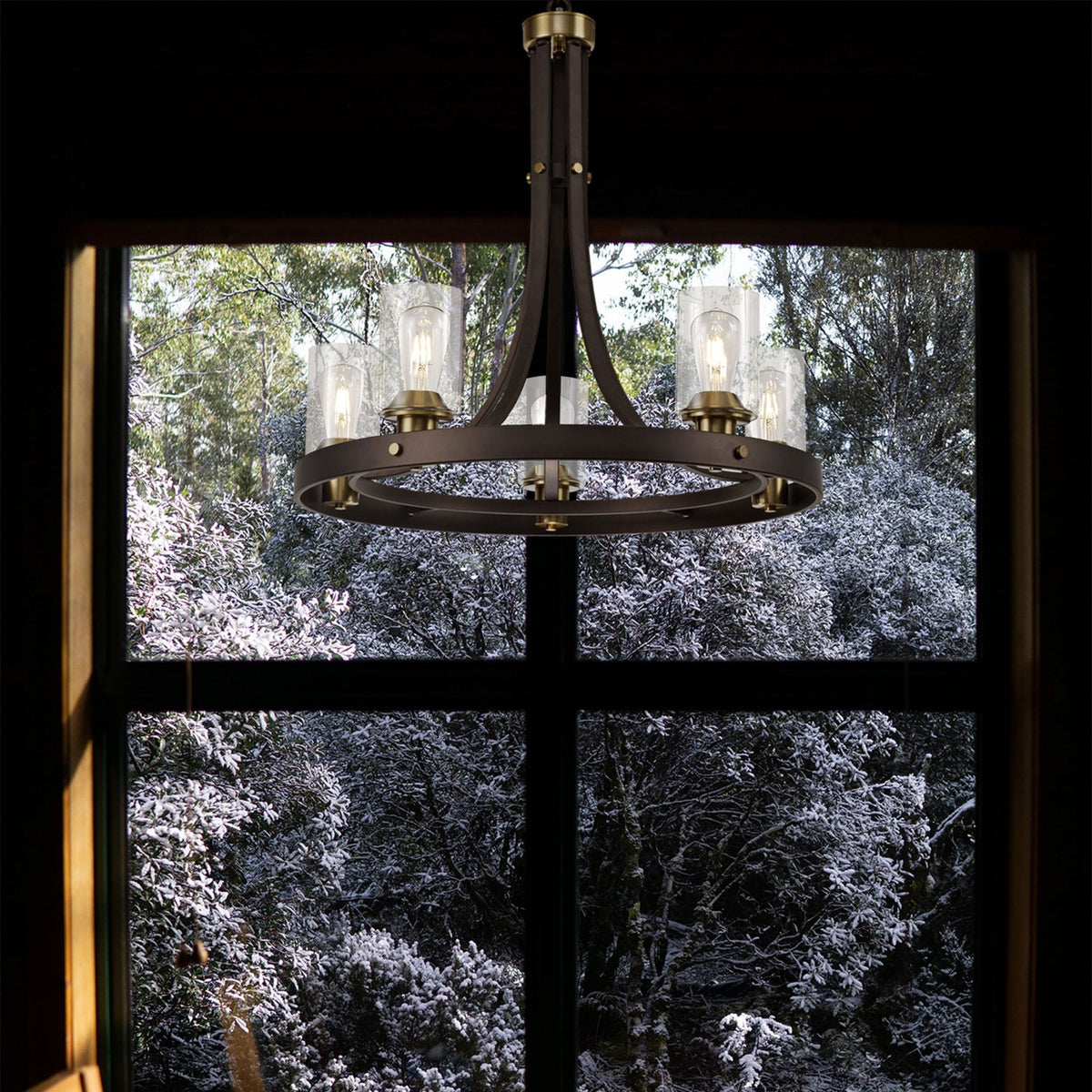 Moorhaven Oxidised Bronze 5 Light Pendant With Clear Glass Shades