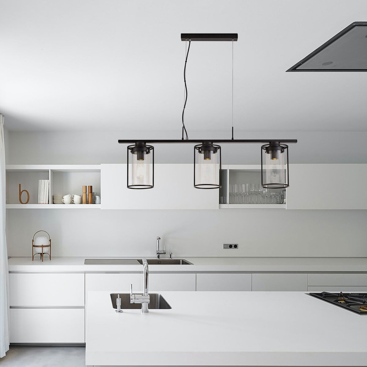 Rackenford Black Linear Pendant with Clear Glass Shades