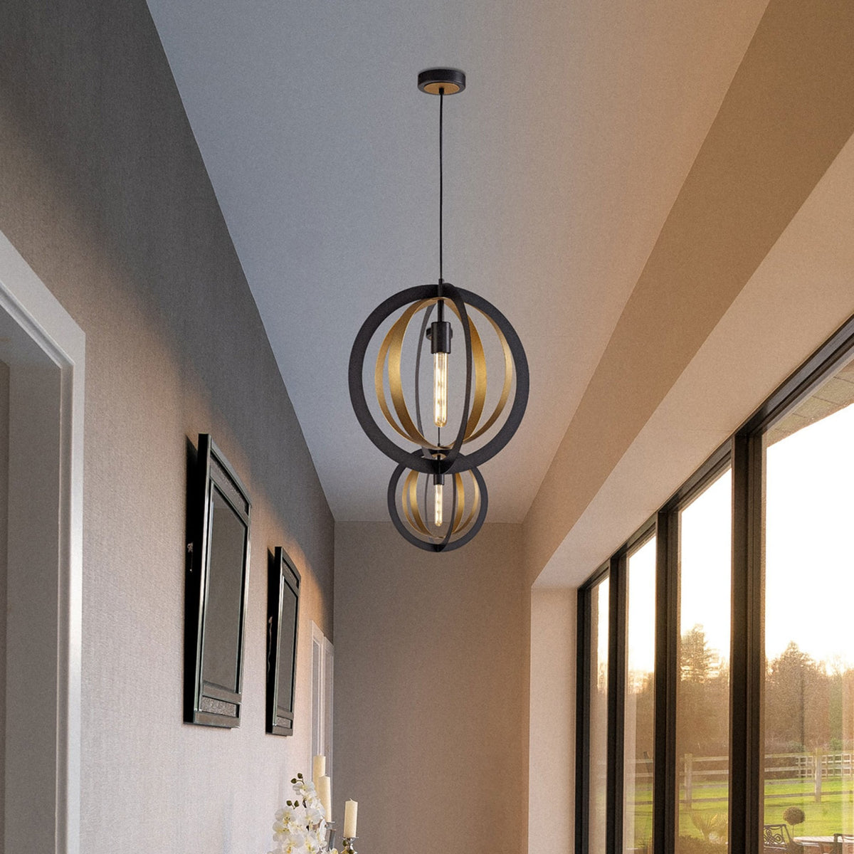 Radipole Pendant in Black and Satin Gold