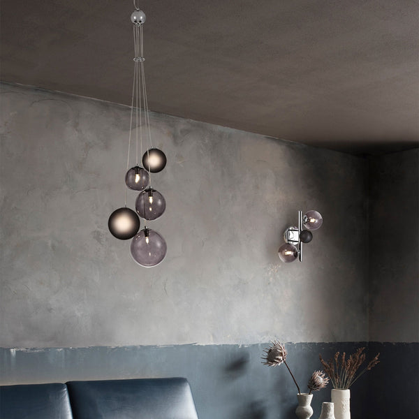 Ridge 5 Light G9 Pendant in Polished Chrome with Smoked & Black Glass