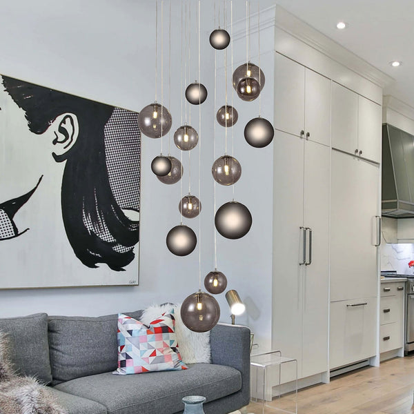 Ridge 16 Light G9 Pendant in Polished Chrome with Smoked & Black Glass