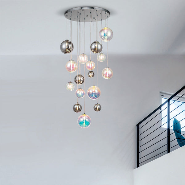 Ridge 16 Light G9 Pendant in Polished Chrome with Iridescent Glass