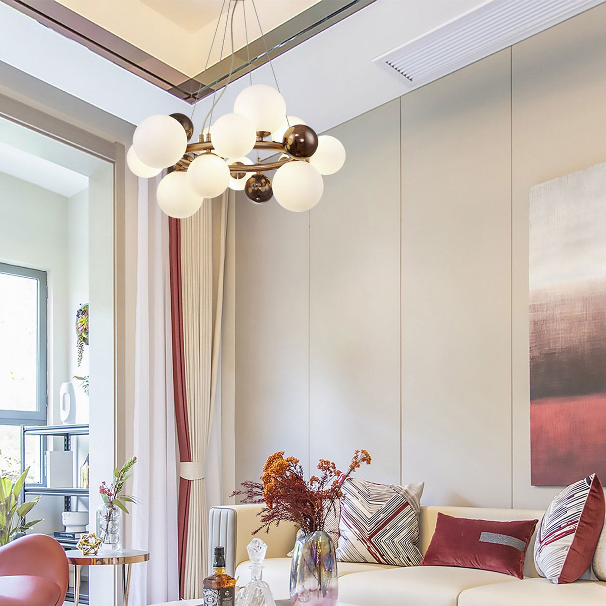 Ridge 12 Light G9 Pendant in Antique Copper with Opal & Copper Glass