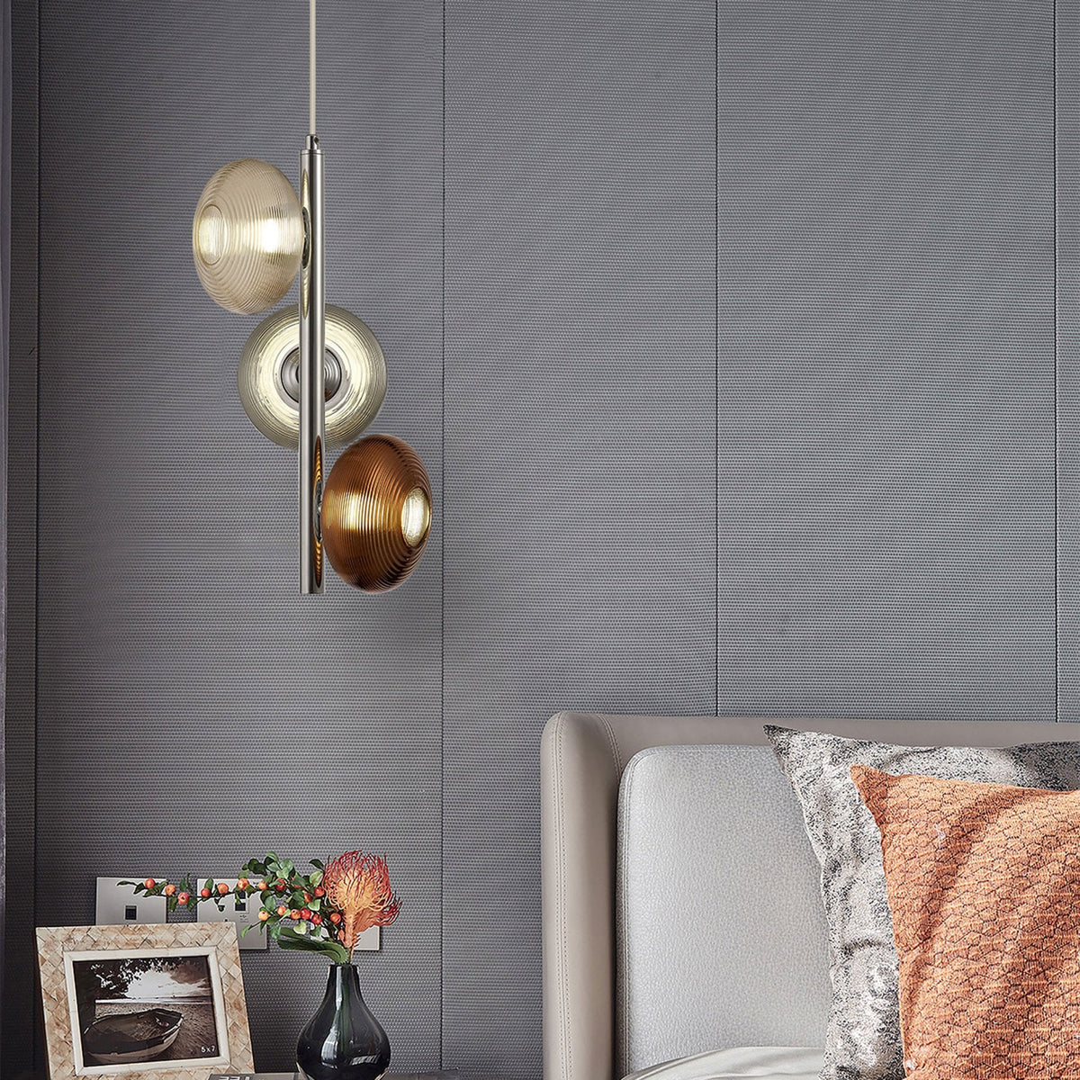 Ringmore 24w LED Pendant in Polished Chrome with Smoked, Copper & Champagne Glass
