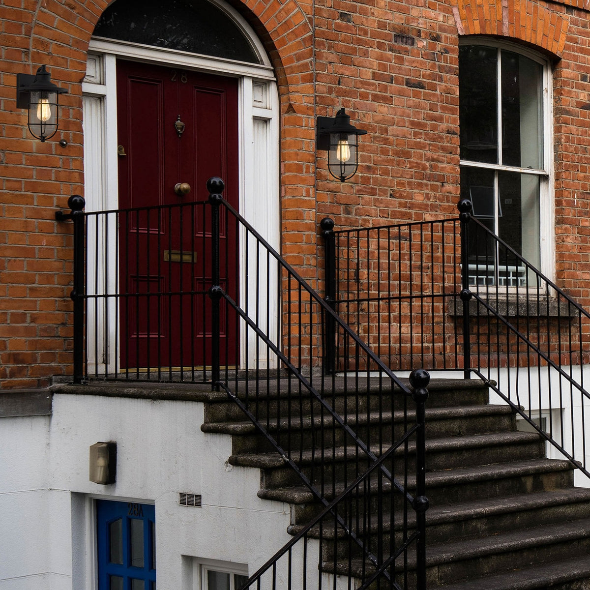 Sandford Black & Gold IP54 Exterior Wall Light with Seeded Clear Glass