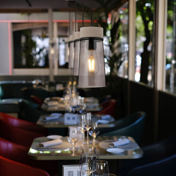 Sector Pendant in Concrete & Small Cylindrical Smoke Cone Glass