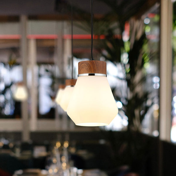 Sector Pendant in Walnut & Kite Opal Glass