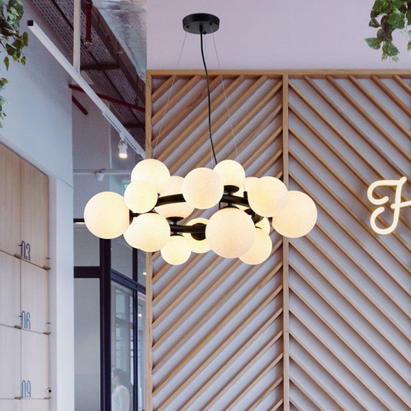 Shute 16lt Circular Pendant in Satin Black & Opal Glass