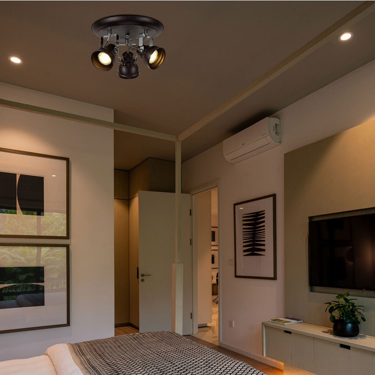 Taddiport Triple Adjustable GU10 Spotlight in Oiled Bronze & Polished Chrome