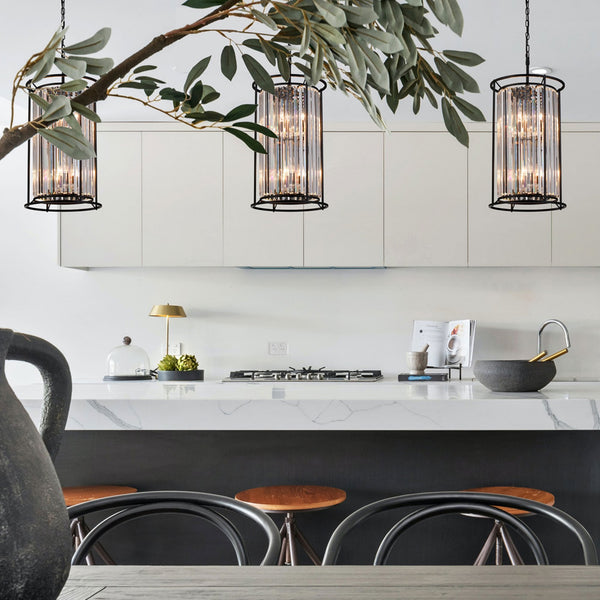 Torrington 6 Lamp 2 Tier Pendant in Satin Black with Clear Crystals