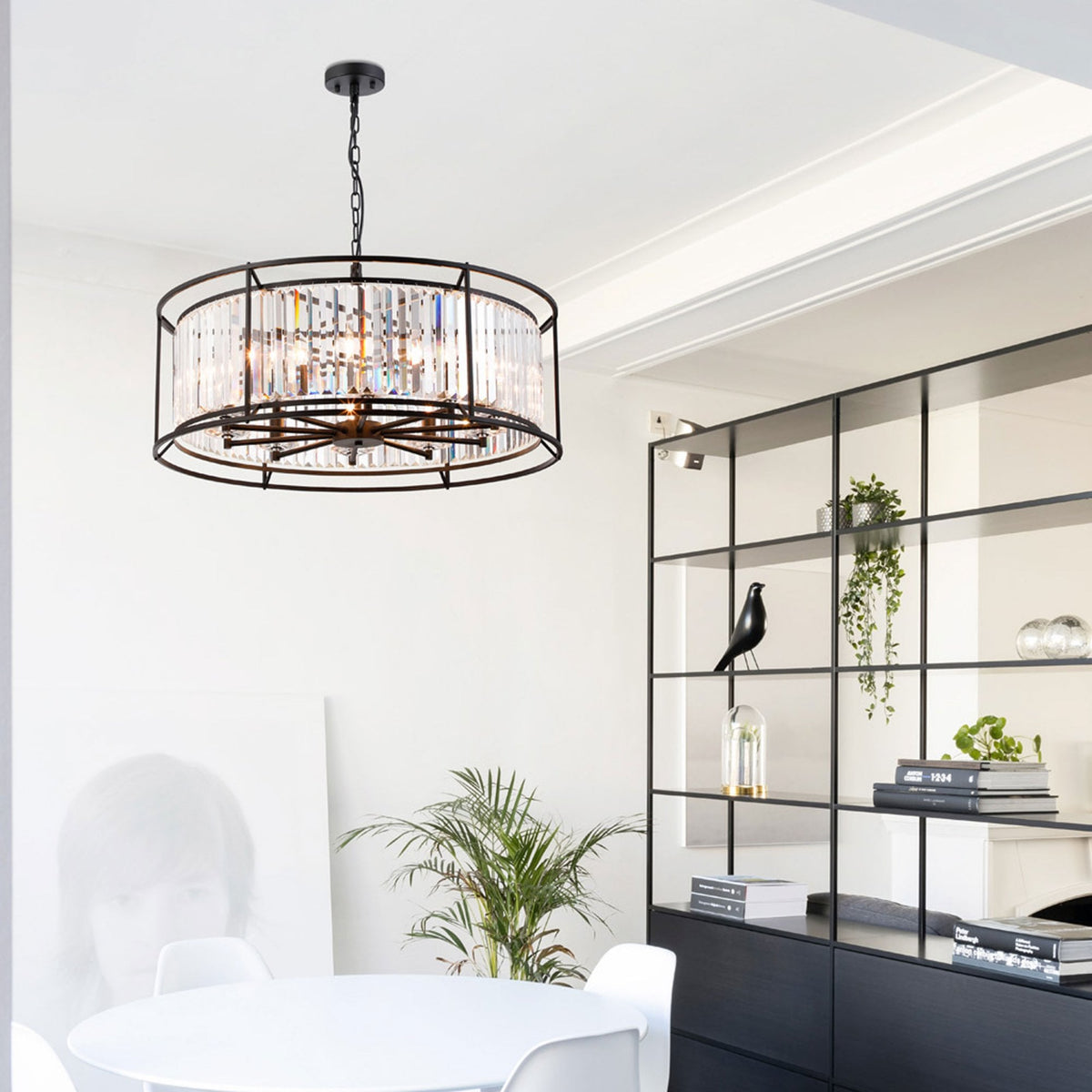 Torrington 10 Lamp 800mm Pendant in Satin Black with Clear Crystals