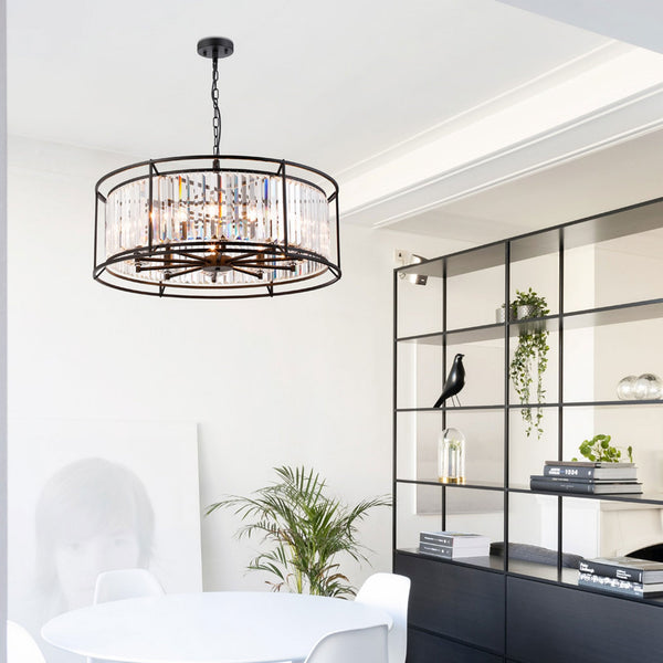 Torrington 10 Lamp 800mm Pendant in Satin Black with Clear Crystals