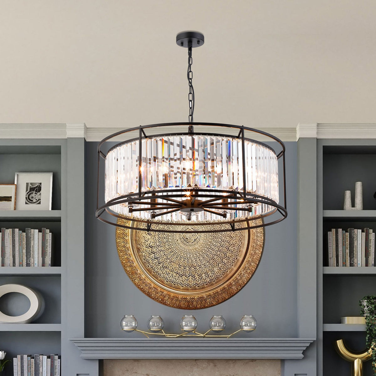 Torrington 10 Lamp 800mm Pendant in Satin Black with Clear Crystals