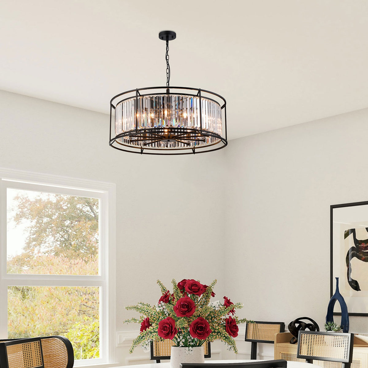 Torrington 10 Lamp 800mm Pendant in Satin Black with Clear Crystals