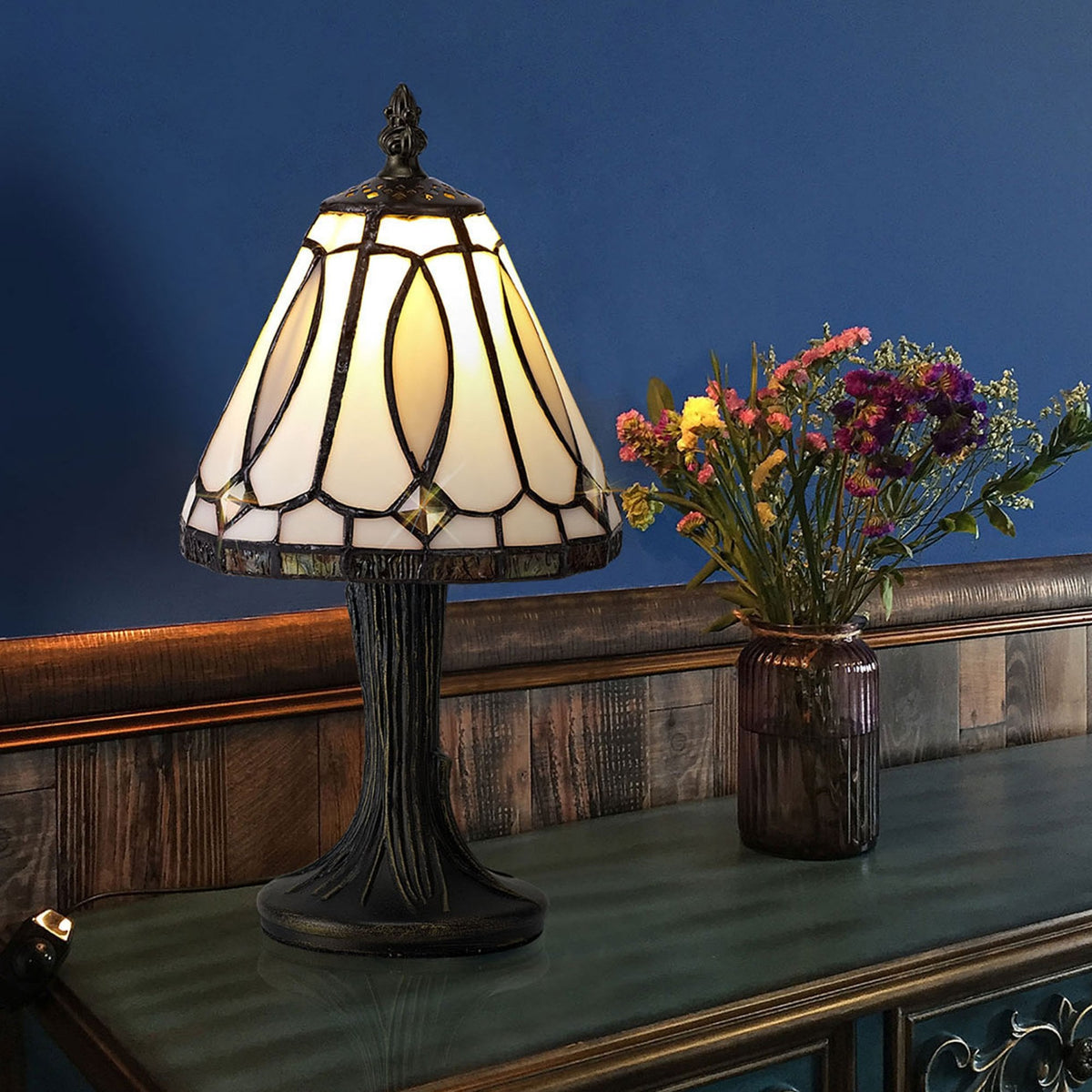 Uplyme Tiffany E14 Table Lamp with Tiffany Shade