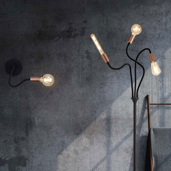 Wooton Flexible 3 Light E27 Floor Lamp in Black and Brushed Copper