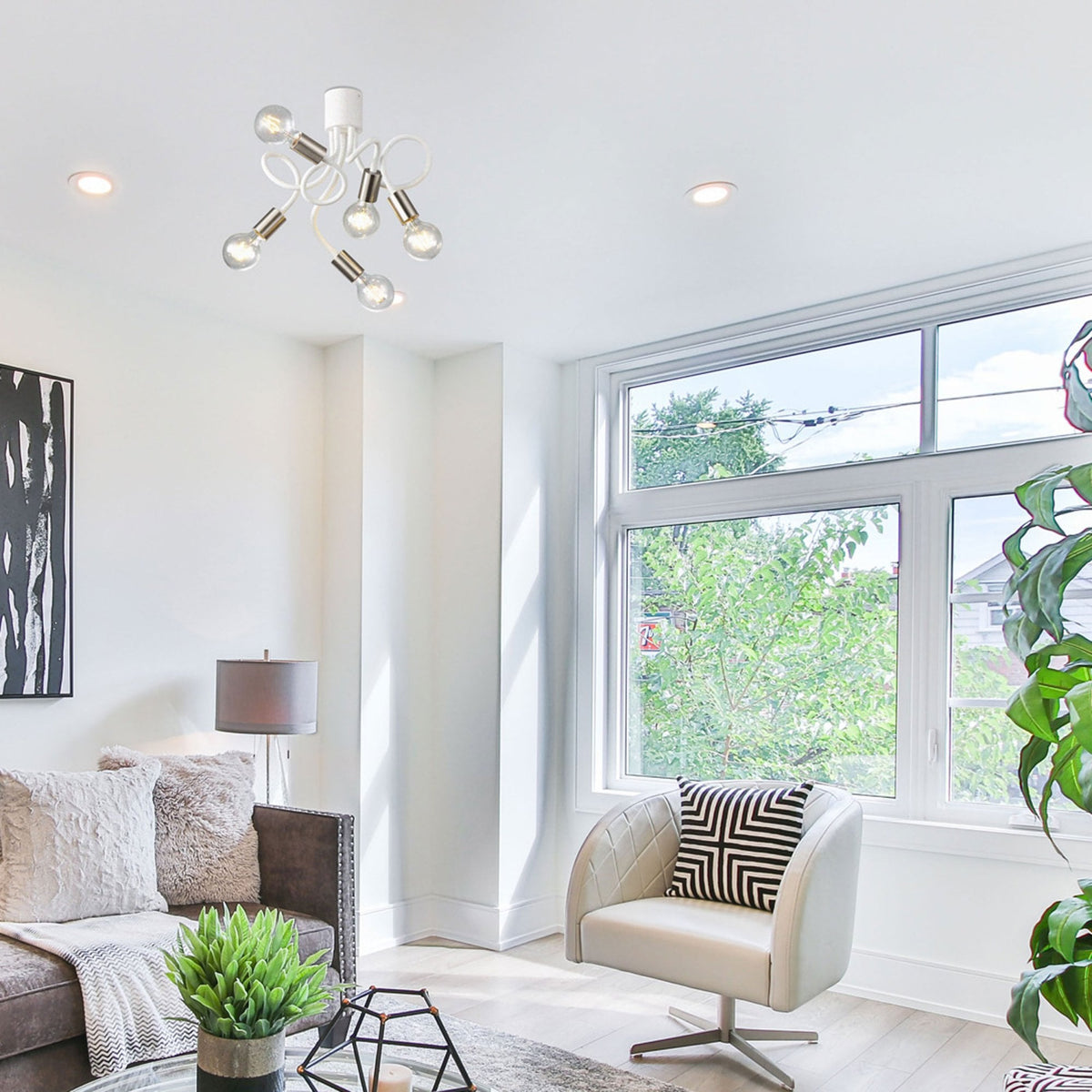 Wooton Flexible Ceiling 5 Light E27 in White and Satin Nickel
