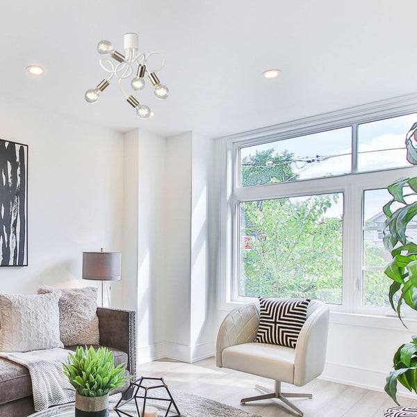 Wooton Flexible Ceiling 5 Light E27 in White and Satin Nickel