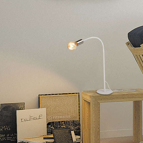 Wooton Flexible E27 Table Lamp in White and Satin Nickel