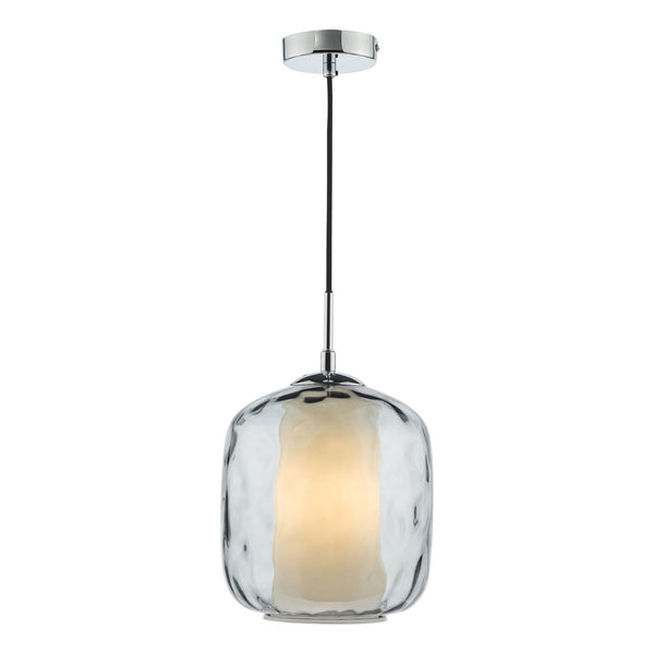 Majella Single Pendnat In Polished Chrome With Dimpled Smoked Glass Shade
