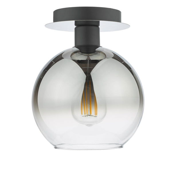 Lycia Semi Flush Ceiling Light In Matt Black With Ombre Smoked Glass Shade