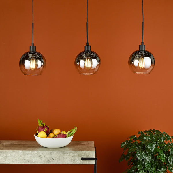 Lycia Linear Pendant In Matt Black With Ombre Smoked Glass Shades