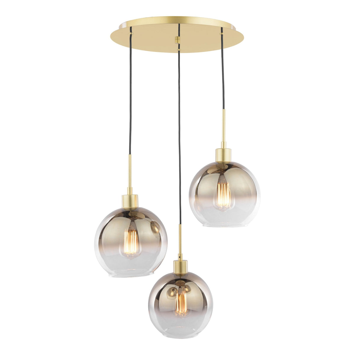 Lycia 3 Light Cluster Pendant In Gold With Ombre Gold Glass Shades