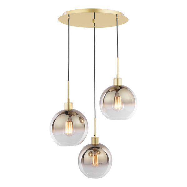 Lycia 3 Light Cluster Pendant In Gold With Ombre Gold Glass Shades