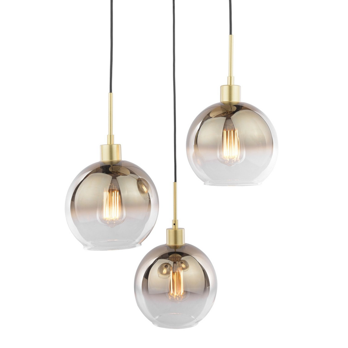 Lycia 3 Light Cluster Pendant In Satin Gold With Ombre Gold Glass Shades