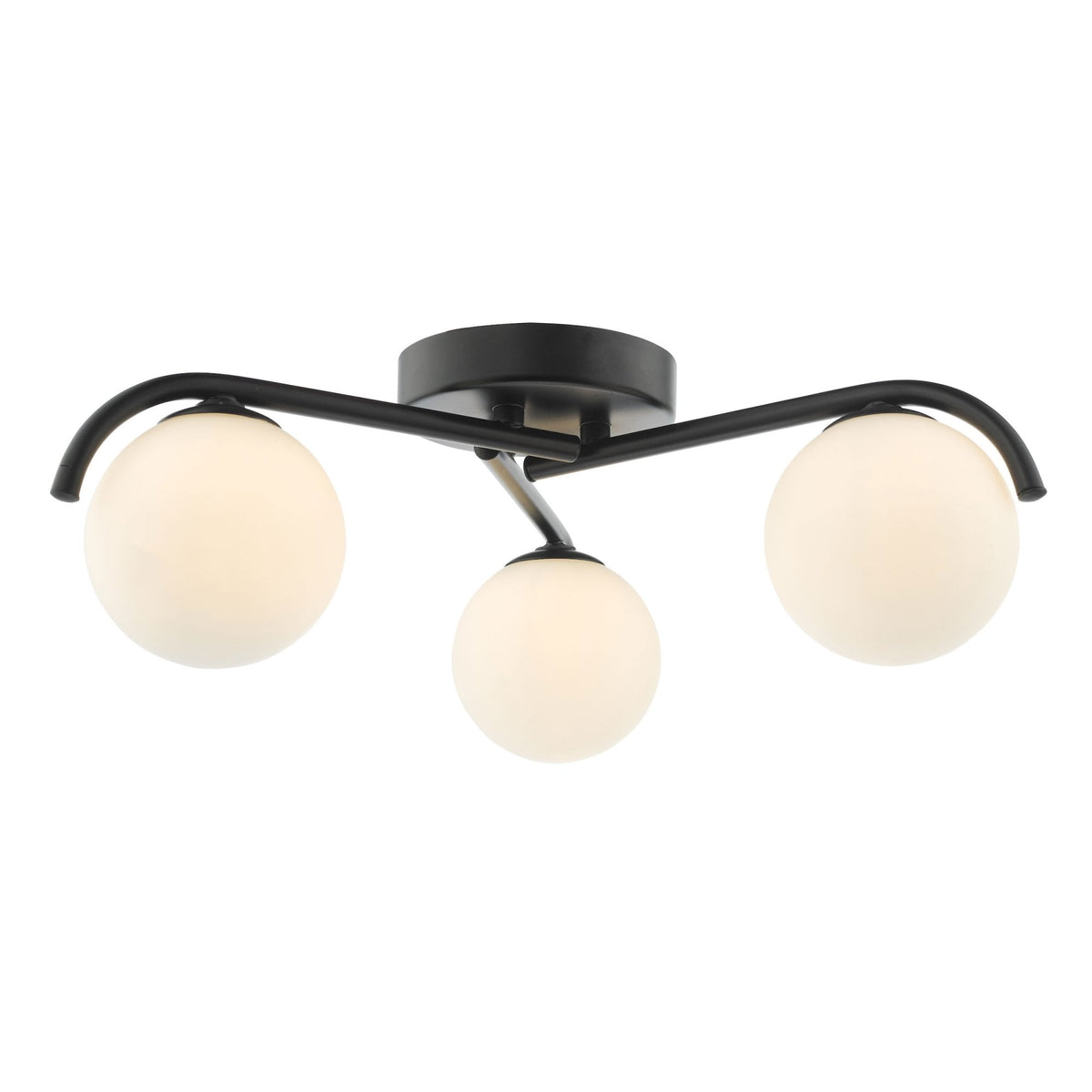 Orlena 3 Light Semi Flush Ceiling Light In Matt Black With Opal Glass Shades