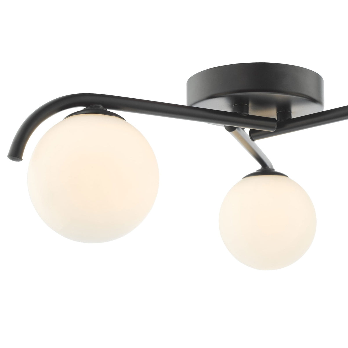 Orlena 3 Light Semi Flush Ceiling Light In Matt Black With Opal Glass Shades