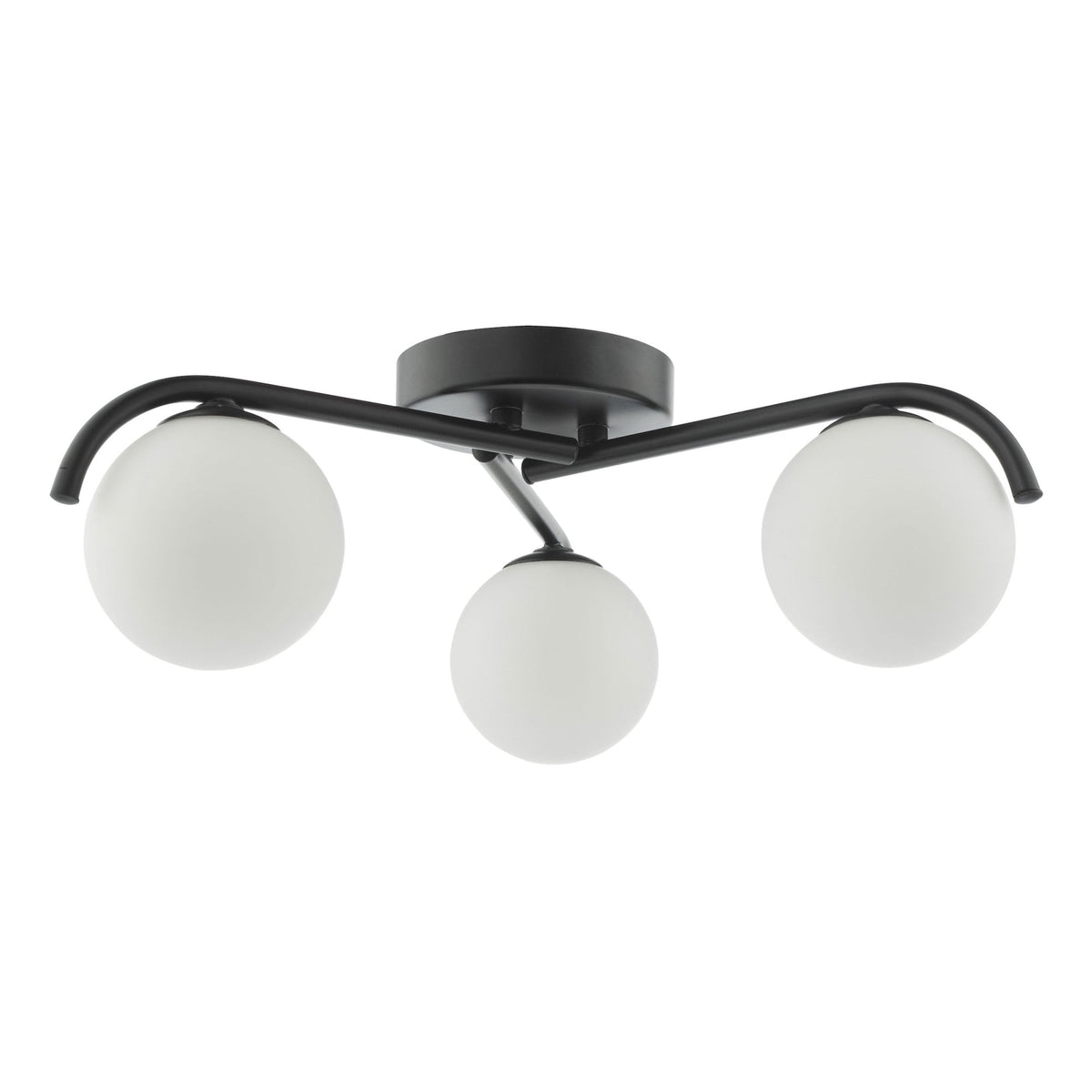 Orlena 3 Light Semi Flush Ceiling Light In Matt Black With Opal Glass Shades