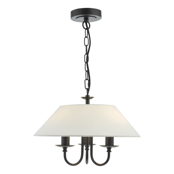 Sivan 3 Light Pendant in Matt Black With White Linen Shade