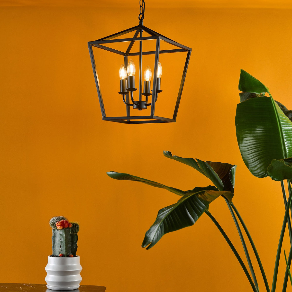 Fionn 4 Light Lantern Pendant In Matt Black
