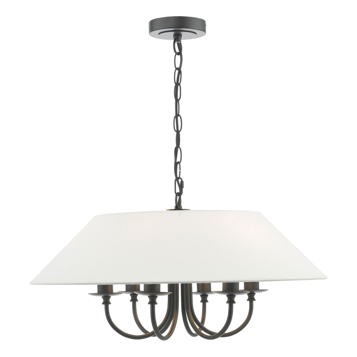 Sivan 6 Light Pendant in Matt Black With White Linen Shade