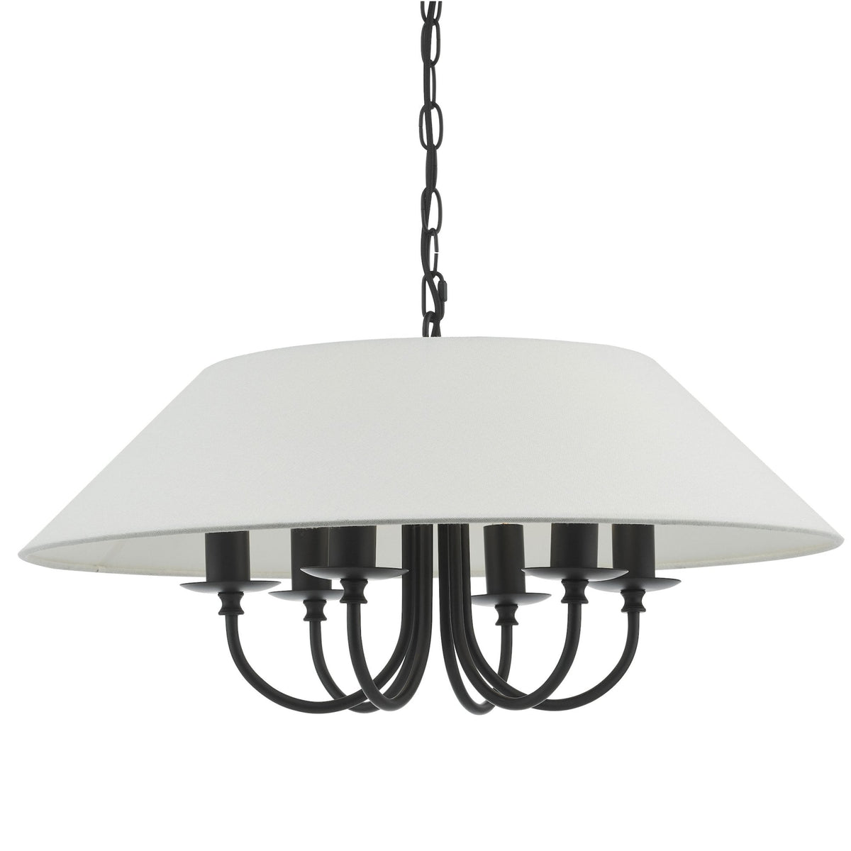 Sivan 6 Light Pendant in Matt Black With White Linen Shade