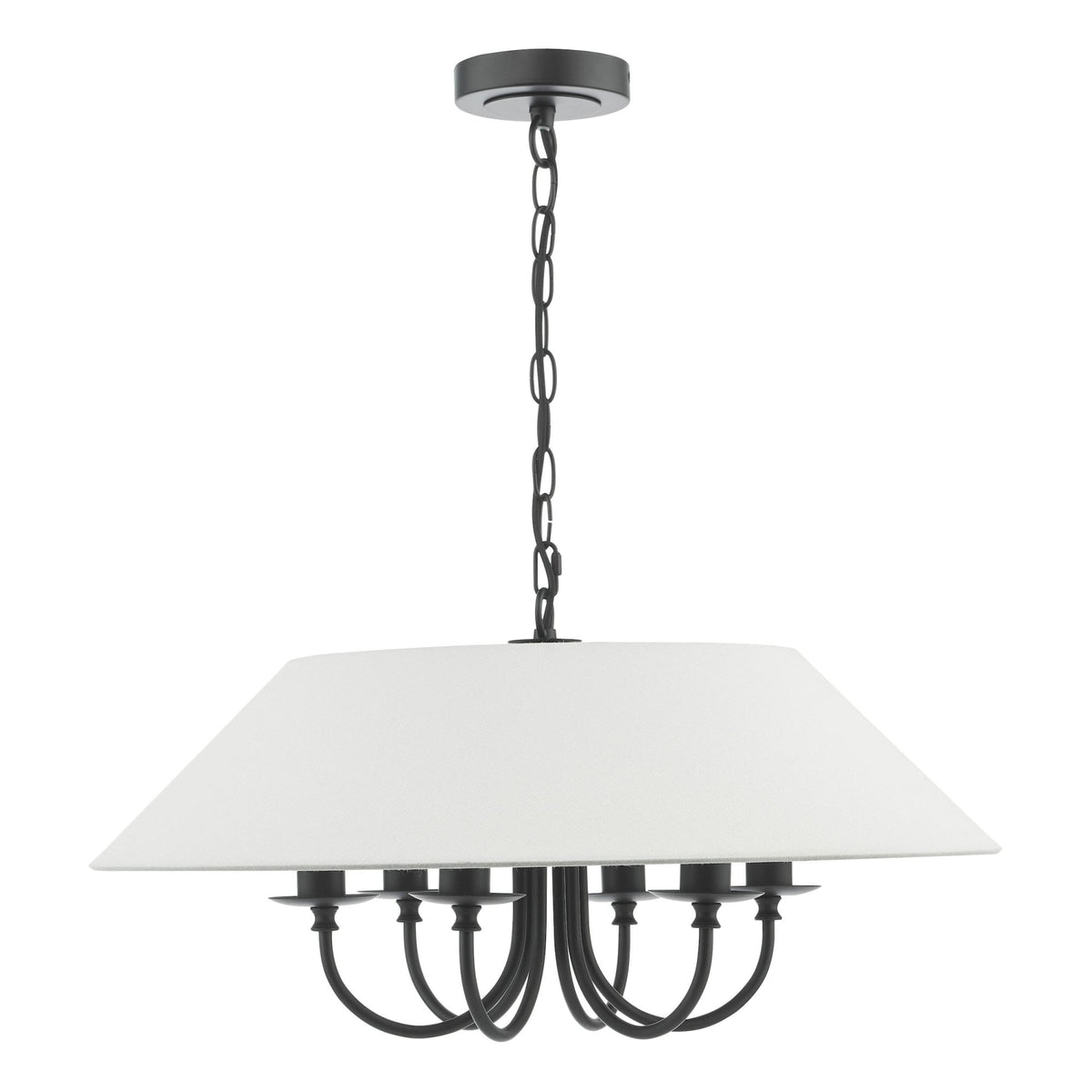 Sivan 6 Light Pendant in Matt Black With White Linen Shade