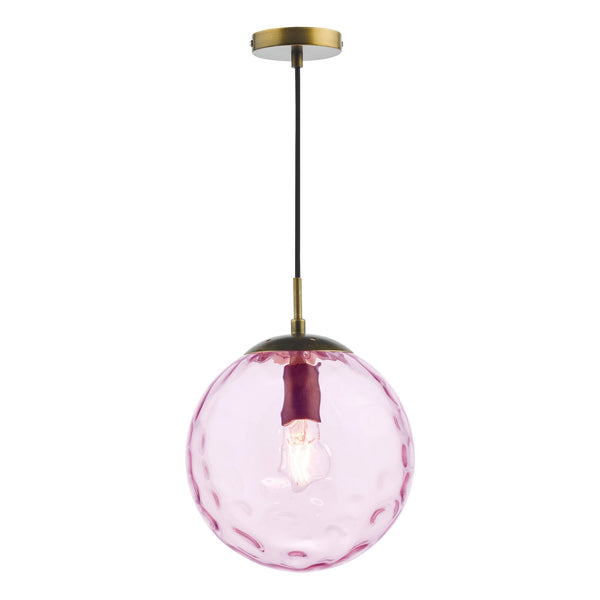Ripple Single Pendant In Bronze With Pink Ripple Glass Shade