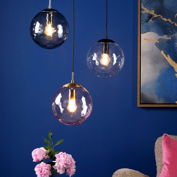 Ripple Single Pendant In Bronze With Pink Ripple Glass Shade