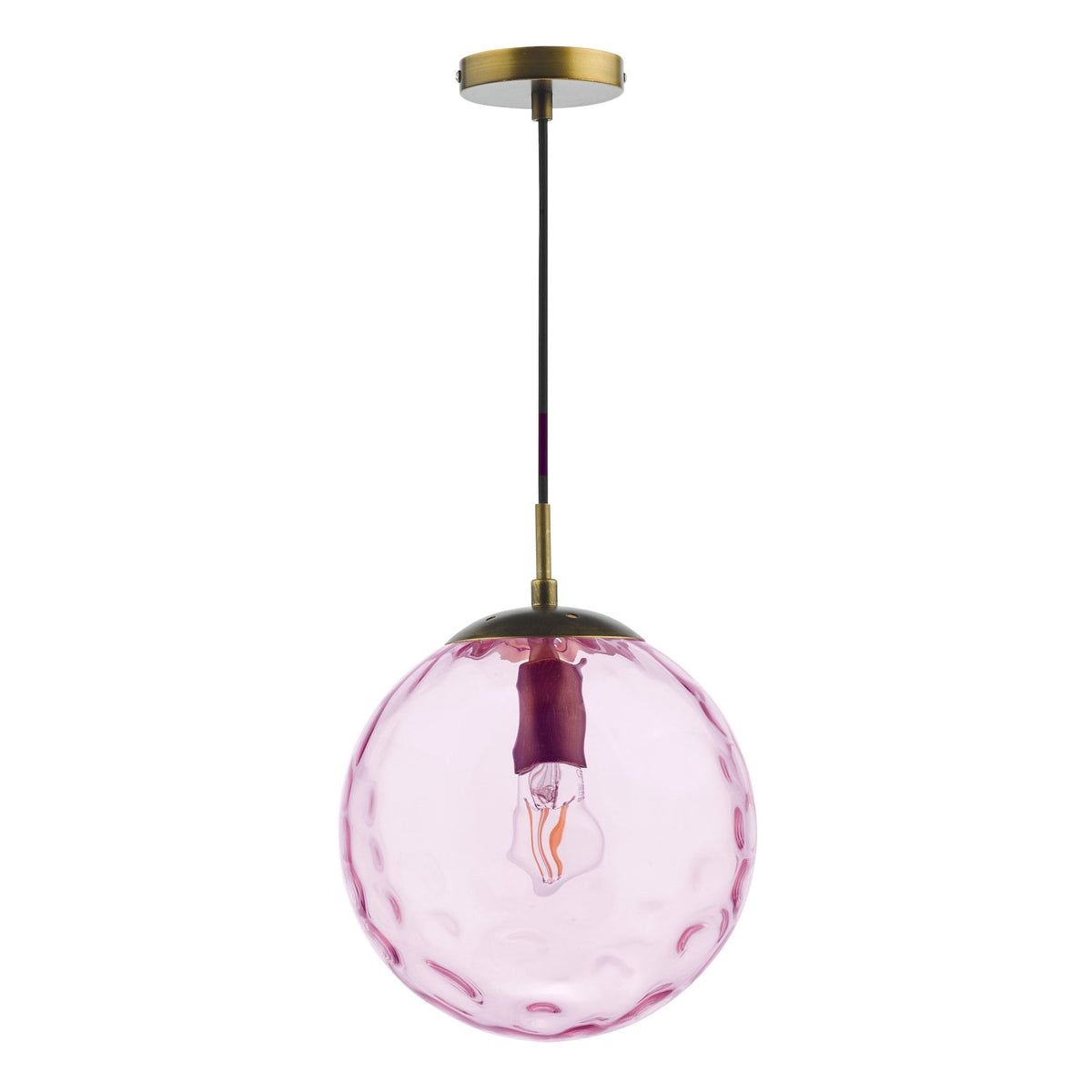 Ripple Single Pendant In Bronze With Pink Ripple Glass Shade