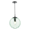 Ripple Single Pendant In Matt Black With Green Ripple Glass Shade