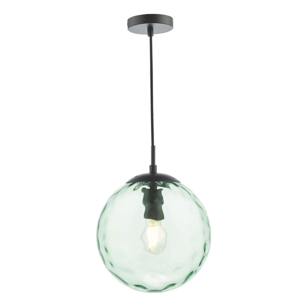Ripple Single Pendant In Matt Black With Green Ripple Glass Shade