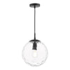 Ripple Single Pendant In Matt Black With Clear Ripple Glass Shade