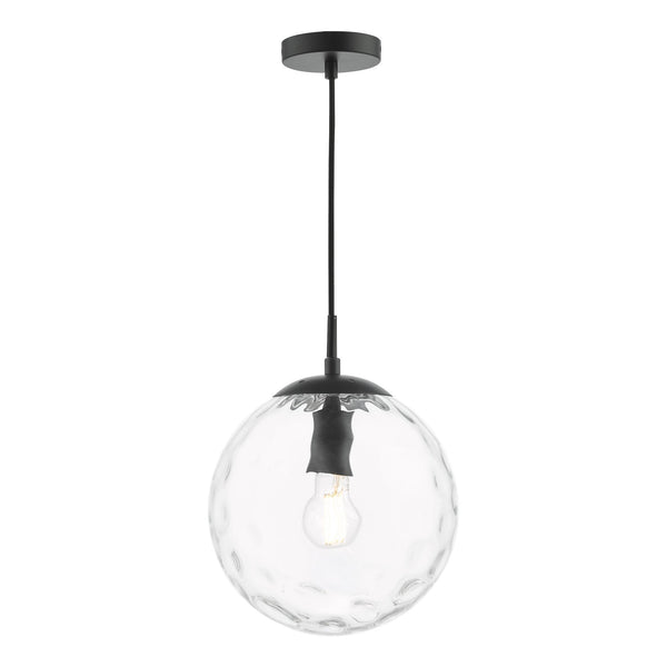 Ripple Single Pendant In Matt Black With Clear Ripple Glass Shade