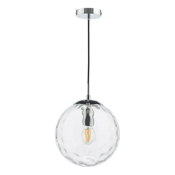 Ripple Single Pendant In Polished Chrome With Clear Ripple Glass Shade