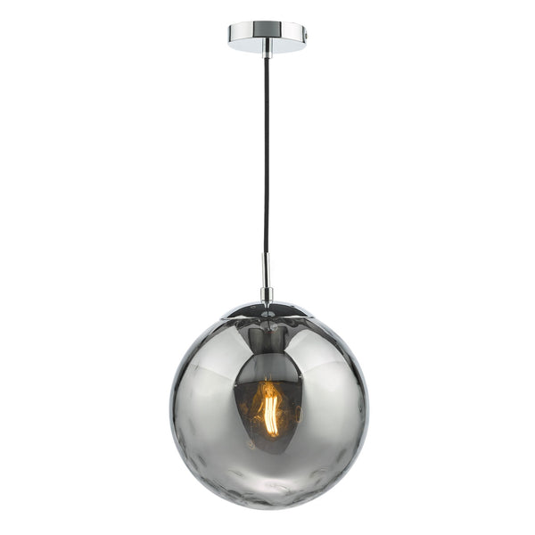 Ripple Single Pendant In Polished Chrome With Smoked Ripple Glass Shade