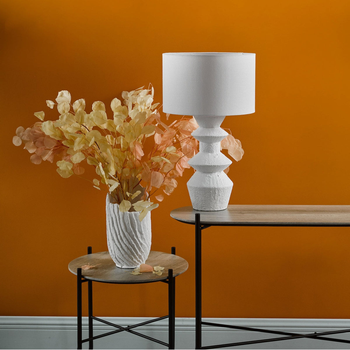 Bidelia Table Lamp In Matt White With Ivory Linen Shade